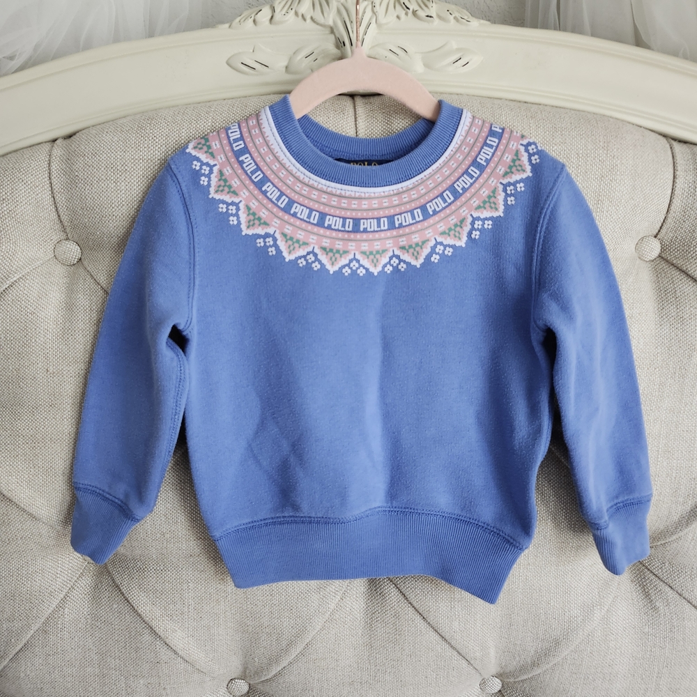 Polo by Ralph Lauren Blue Sweater with Pink and White Accents